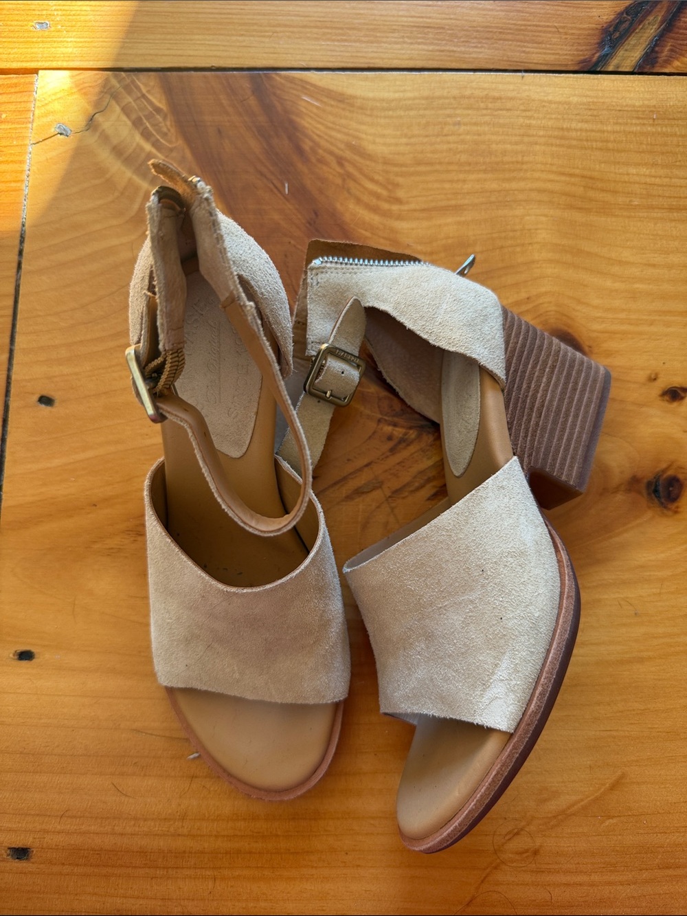Kork Ease Neutral Suede Block Heel Sandals with Ankle Strap